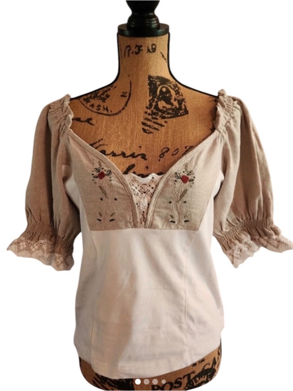 Vintage Feelings Cottagecore Dirndl Trachten Milk Maid Peasant top boho linen